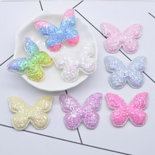 16Pcs 42*33mm Padded Glitter Fabric Applique Butterfly Patches for DIY Clothes Headwear Hair Clips Bow Accessories Decor N23
