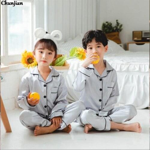 Kids Satin Pajamas Childrens Sleepwear Full Sleeve Boys Pyjamas Girls Silk Pajamas for Teenage Boys Night Suit Kids Pyjamas