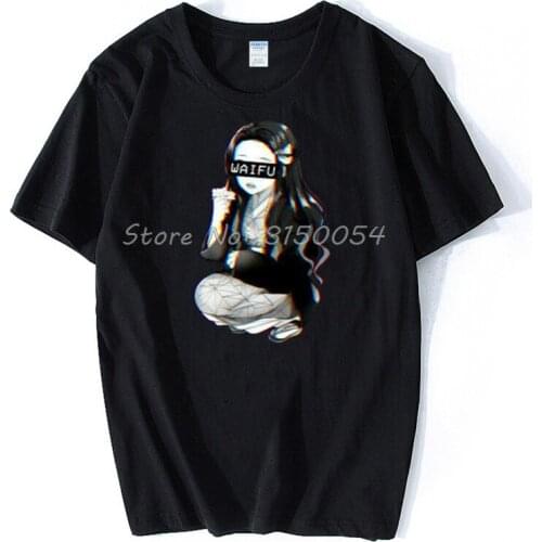 Nezuko Waifu The Best Waifu Demon Slayer Kimetsu No Yaiba Anime Black T-Shirt Men Cotton T Shirt Tshirt Hip Hop Tees Harajuku