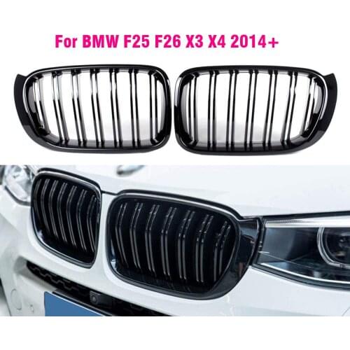 Gloss Black ABS Front Kidney Grille Slat Mesh Grill Compatible for BMW X3 F25 X4 F26 2014
