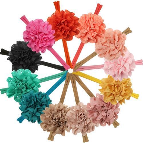 12pcs 3 inch Chiffon Flower With Nylon Headbands Headwear For Girls Children Headbands 12 Colors