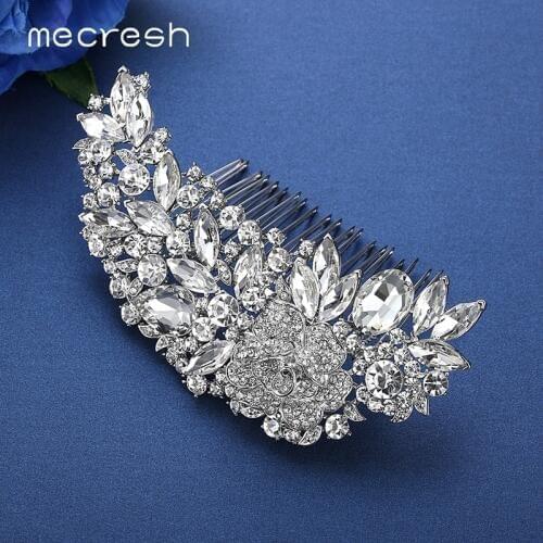 Mecresh Leaf Shape Bridal Hair Combs Luxurious Crystal Rhinestone Wedding Hair Jewelry Accessories Party Gift FS035