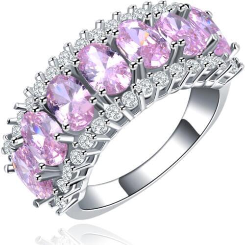 Hainon Luxury Brand Jewelry White Pink Blue Color Inlay Cubic Zirconia Unique Shaped Ring for Women Wedding Engagement Rings