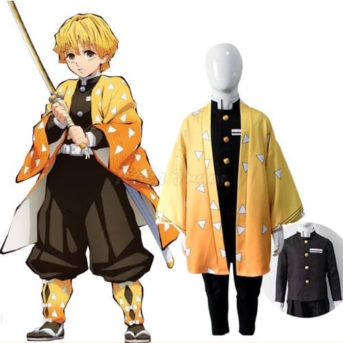 Anime Demon Slayer Kimetsu no Yaiba Agatsuma Zenitsu Kimono Cosplay Costume Adult Kids Halloween Christmas Party Clothes C90C36