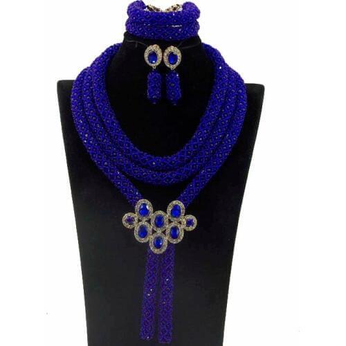 2017 Latest Charming Nigerian Wedding African Beads Jewelry Set Royal Blue Crystal Beads Jewelry Set Free Shipping HX887