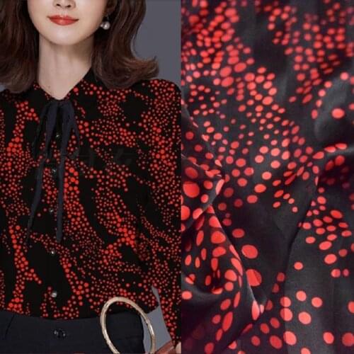 Fashion Polyester Designer Sewing Fabric Black Red Irregular Polka Dot Printed Chiffon Fabric for Dress Shirt Clothing Fabric