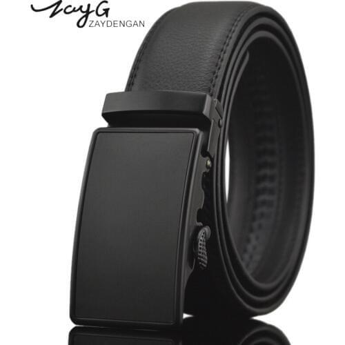 ZAYG Designer Men Simple Black Belts Luxury Man Fashion Leather Cowskin Belt for Men Leisure High Quality Automatic Buckle Belt