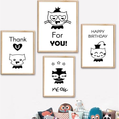 Black White Cat Owl Stars Quote Cartoon Wall Art Canvas Painting Nordic Posters And Prints Wall Pictures Kids Room Nursery Decor