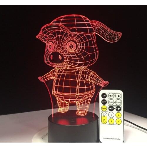 Latest Pig Night Light Pig 3D LED Lamp Remote Touch Colorful Desk 7 Colors Change Table Desk Nightlight for Kid Drop Shipping