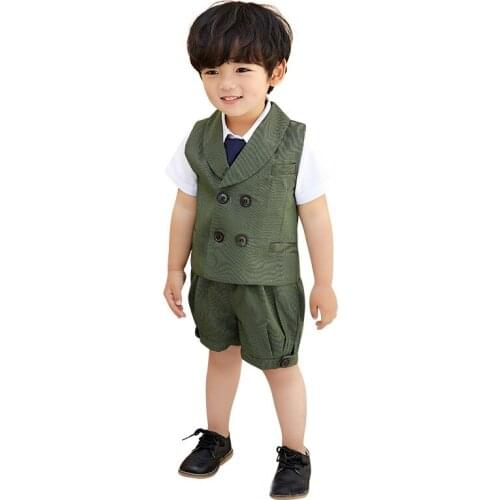 Boys 1 Birthday Gift Photograph Suit Vest +Shorts 2PCS Clothing Set Kindergarten Kids Performance Dress Children Chorus Costume
