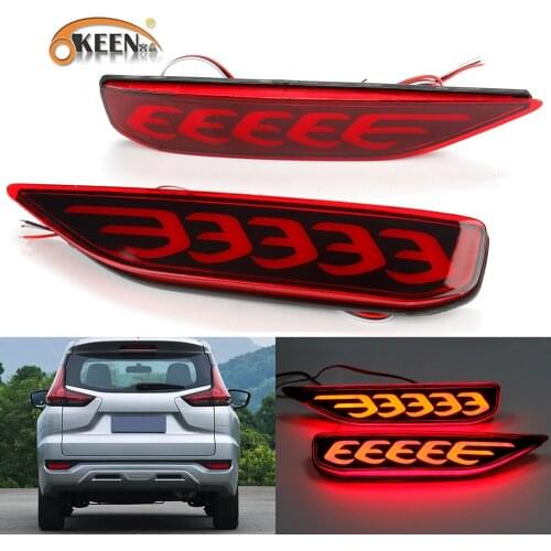 OKEEN 2pcs Car LED Rear Bumper Reflector Light For Mitsubishi X-Pander 2017 2018 2019 Driving Light Brake Light Red Fog Lamp