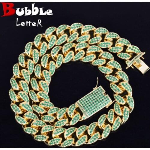 20mm Heavy Green Color Zircon Miami Cuban Chain Necklace Choker Bling Bling Hip hop Men Jewelry Link 16" 18" 20"