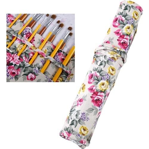 22 Slot Pencil Bags Printing Paint Brush Holder Portable Canvas Pen Cases For Artist Watercolor Oil Paint Brush Tool Pen Pencil