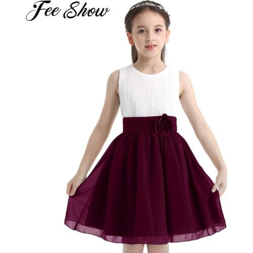 Flower Girl Dress Girls Pleated Dress With Flower Brooch Kids Dresses for Girls Wedding Party Little Bridesmaid Clothes Vestido