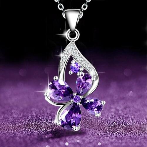 925 Silver Amethyst Pendant Crystal Necklace Fashion Charm Jewelry Carved Amulet Gifts for Her Women