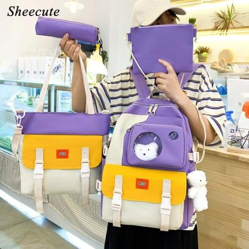 Kids School Backpacks Large-capacity Student Schoolbag Campus Girl Backpack 4pcs/set Leisure Travel Backpack Female Children Bag