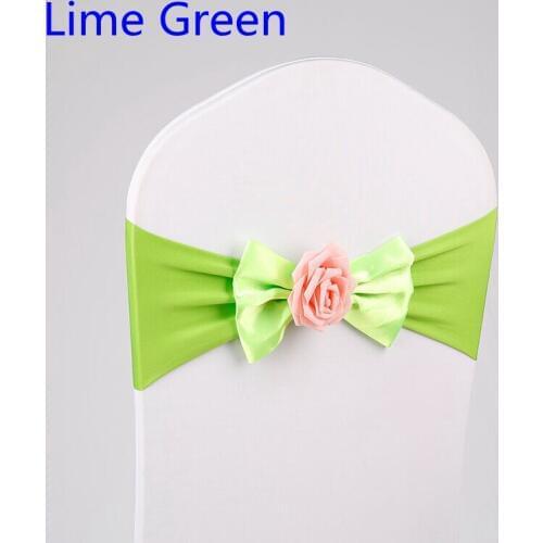 Lime Green Colour Chair Sash With Butterly Bow Tie Rose Ball Decor Chair Cover Spandex Band Lycra Sash Party Wedding Decoration