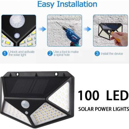 Solar Light 100 LEDs Solar Lamp PIR Motion Sensor Wall Light IP65 Waterproof Solar Garden Lights Outdoor Security Light