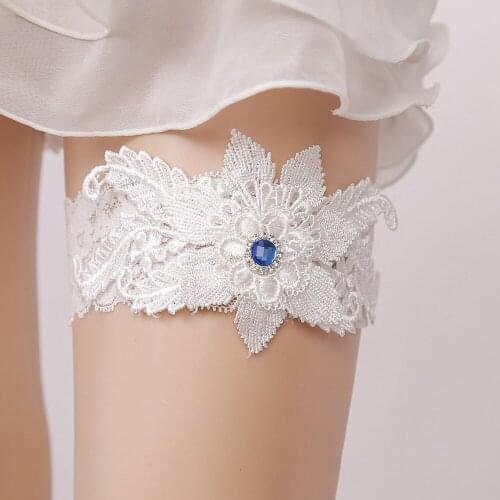 Wedding Garter Rhinestone White Embroidery Flower Sexy Garters for Women/Female/Bride Thigh Ring Bridal Leg Garter 5301