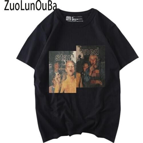 ZuoLunOuBa Summer Fashion Retro Women Black T Shirt Short Sleeve Loose Large Size Cotton Stay United Tees Tops