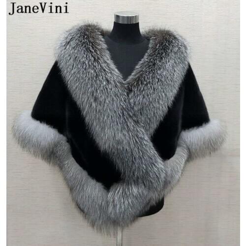 JaneVini 165*60cm Plus Size Women Faux Fur Stola Wedding Boleros Winter White Black Bridal Wraps Bride Capes Shawls Jacken Damen