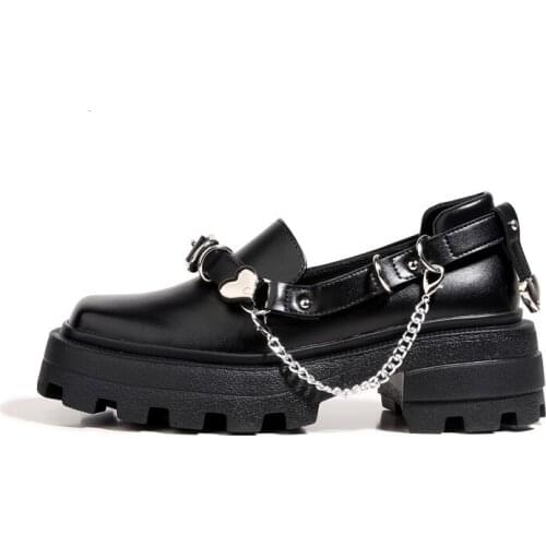 Vintage Mary Jane Black Gothic Summer Japanese Jk Uniform Pu Leather Womens Lolita Goth Punk Loli Chain Mid Heel Platform Anime
