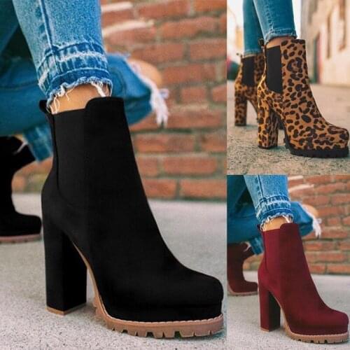 2021 Chelsea Women Boots Comfortable Punk Ankle Boots Female Shoes Winter Heels Platform Boots Slip On Footwear Flock Short Boot