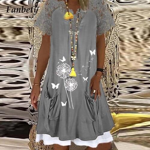 2021 New Lace Pattern V Neck Retro Midi Dress Women Elegant Pockets A-Line Beach Dress Sexy Chic Loose Short Sleeve Party Dress