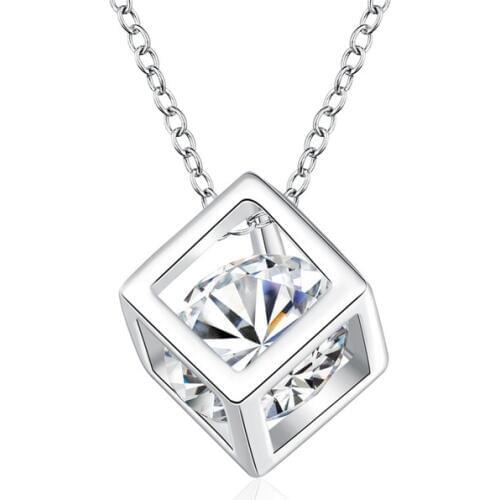 Square Crystal 925 Sterling Silver With CZ Women Fashion Necklaces & Pendants Jewelry For Girls Christmas Party Gift