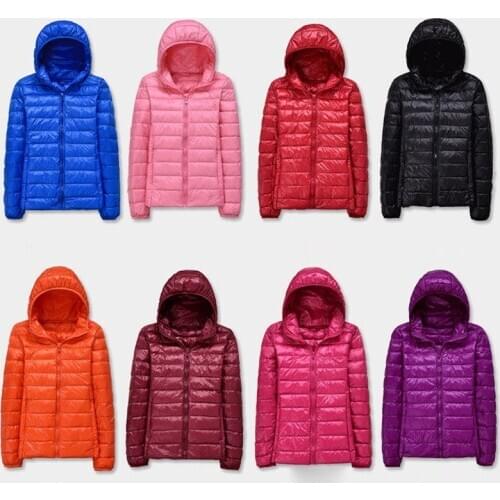 Winter Women Ultralight Thin 90% Down Jacket White Duck Down Hooded Jackets Long Sleeve Warm Coat Parka Female Windproof Outwear