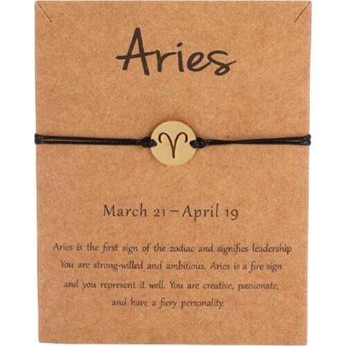 1pc Black Colors Gold Card Fashion Jewelry 12 Constellations Zodiac Woven Bracelet Bangles For Women