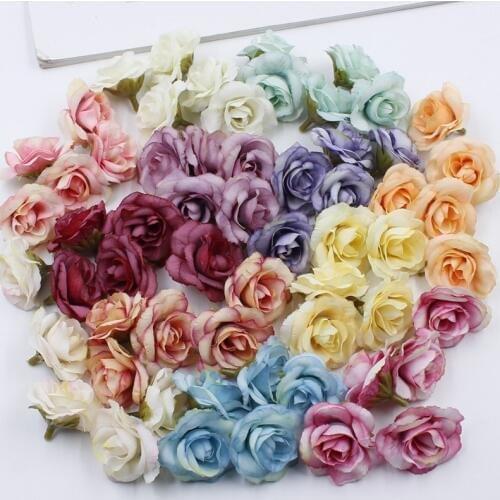 100 Pcs / Lot 4 Cm Artificial Rose Head Flower DIY Small Silk Flowers Party Wedding Decoration Flower Wall Flower Ball Wreath