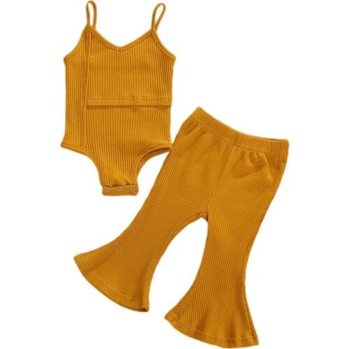 2Pcs/Set Toddler Kids Baby Girls Summer Clothing Newborn Baby Girls Sleeveless Romper Tops Flared Pants Bell-Bottoms Outfits
