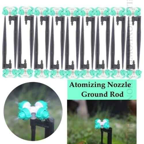 4 Sets 4-Head Garden Atomizing Nozzle Mist Sprinkler Kits With Length 13-50cm Ground Rod Watering Sprinklers Garden Irrigation