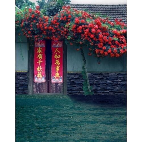 5x7ft Chinese House Red Flowers Photography Backdrops Photo Props Studio Background