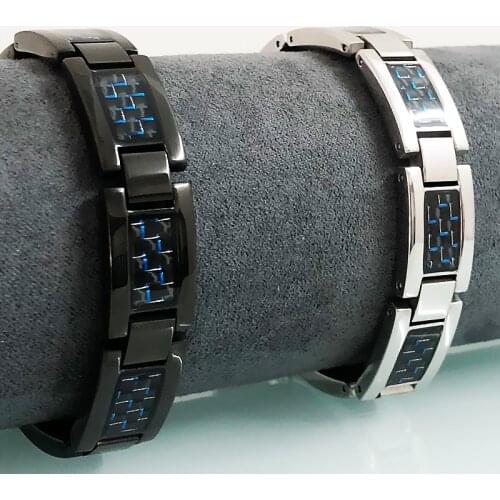 Mens Germanium Energy Health Care Bio Magnetic Bracelet Blue Carbon Fiber Titanium Steel Chain For Male Homme Armband Jewelry