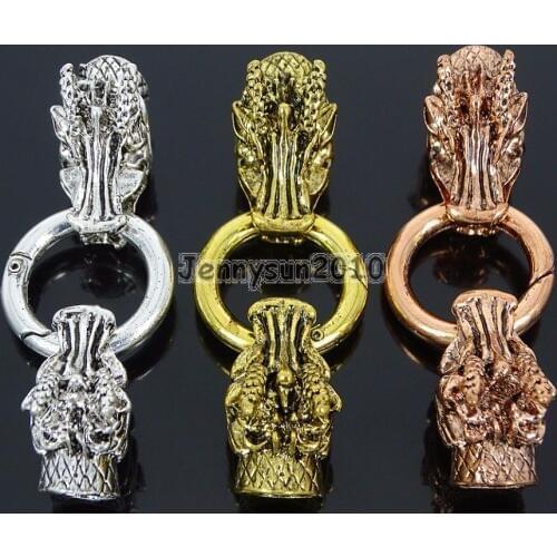 Bracelet Necklace Cord End Clasp Solid Metal Dragon Head Gold Silver Rose Gold 50Pcs/Pack