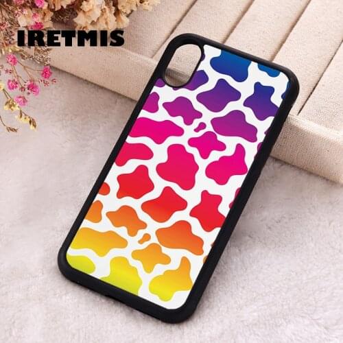 Iretmis 5 5S SE Phone Cover Case for iPhone 6 6S 7 8 Plus X Xs XR 11 12 Mini Pro Max Rubber Silicone Cow Print Rainbow Animal