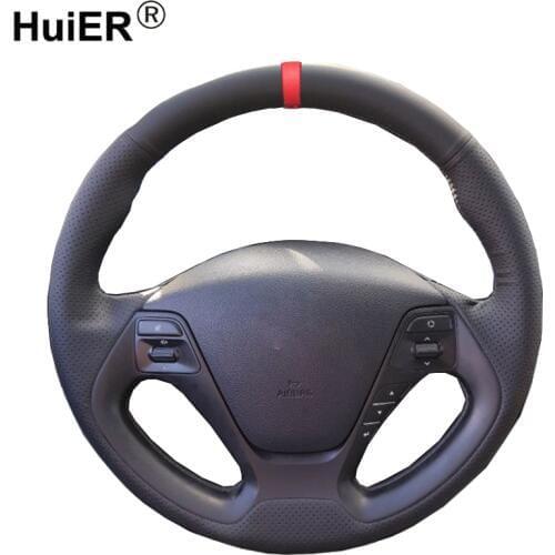 HuiER Hand Sew Car Steering Wheel Cover Red Marker For Kia K3 2013 K2 2015 Ceed Cee'd 2012-2017 Cerato 2013-2017 Car Styling