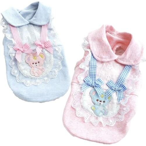 Elegant Dog Clothes Cat Shirt Plaid Bowknot Lapel Short Sleeve Vest Hoodies Tshirt For Small Dogs Chihuahua Cat Tshirt Clothing