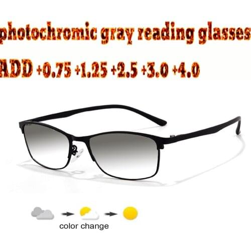 Photochromic Gray Reading Glasses Metal Frame Business High Quality Fashion Men Women+1.0 +1.5 +1.75 +2.0 +2.5 +3 +3.5 +4