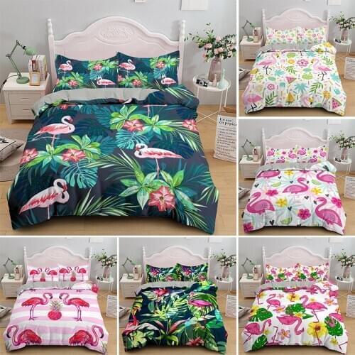 3D Cartoon Pink Flamingo Pattern Bedding Set 2/3pcs Bed Duvet Cover Pillowcases Kids Comfortable Quilt Covers Sets