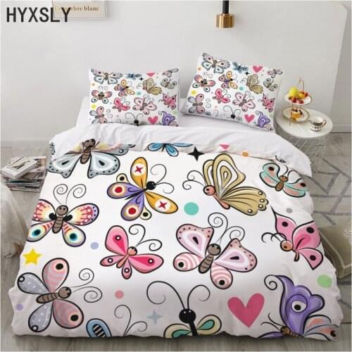 Cartoon Style Bedding Set 3d Digital Butterfly Printing 2/3pcs Duvet Cover Set Single Twin Double Full Queen King Bedroom Decor