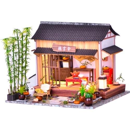 DIY Tingyun Teahouse Wooden Dollhouse Miniature Furniture With LED Kits Doll Houses Assemble Toys Children Christmas Gift Casa