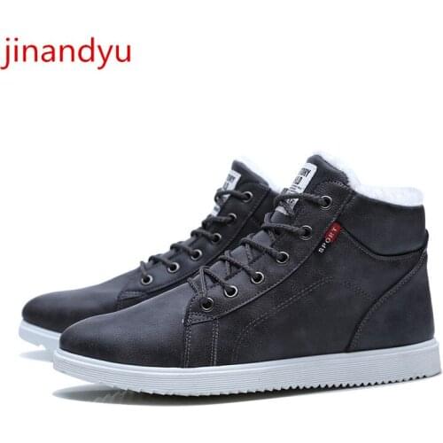 Leather Boot Men Ankle Shoes Winter Warm Short Plush Sneakers Man Winter Casuales Lace Up Black Grey Cowboy Boots Masculino