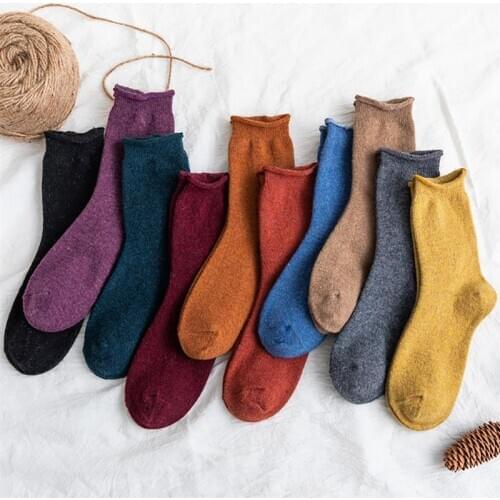 Men/Women Fashion Solid Color Crew Cotton Socks Soft Thickened Warm Winter Slouch Socks Wool Socks for Women Men