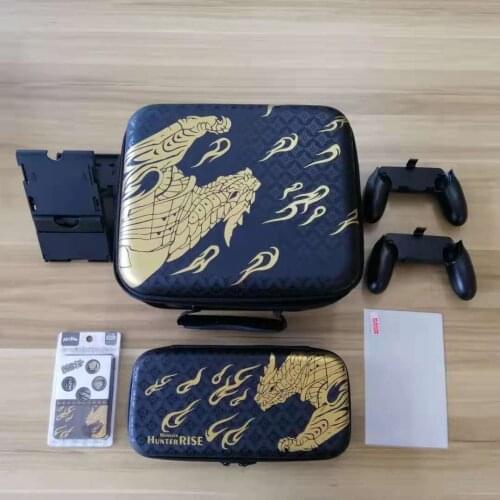 Monster Hunter Rise Accessortes Kit Large Capacity Bag Thumb Grip Caps Tempered Glass Film Carrying Case for Nintendo Swich