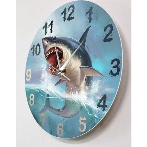 Lift Art Home Decor Ocean Animal Aquarium Silent Non Ticking Wall Watch Hungry Great White Shark Wall Clock For Kids Room Sea