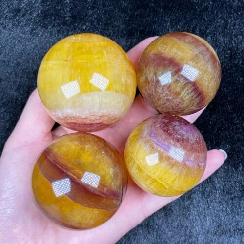 Natural Yellow Fluorite Crystal Sphere Healing Gemstone 1PC