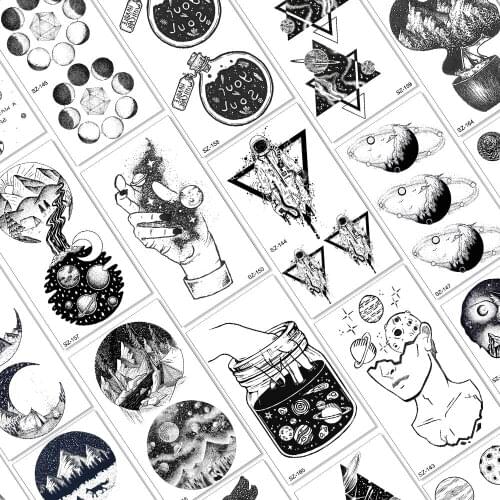 Qucious Black Moon Star Temporary Tattoos Galaxy Fake Realistic Mountain Sheets Sticker For Adult Body Art Arm Legs Tattoo Paper